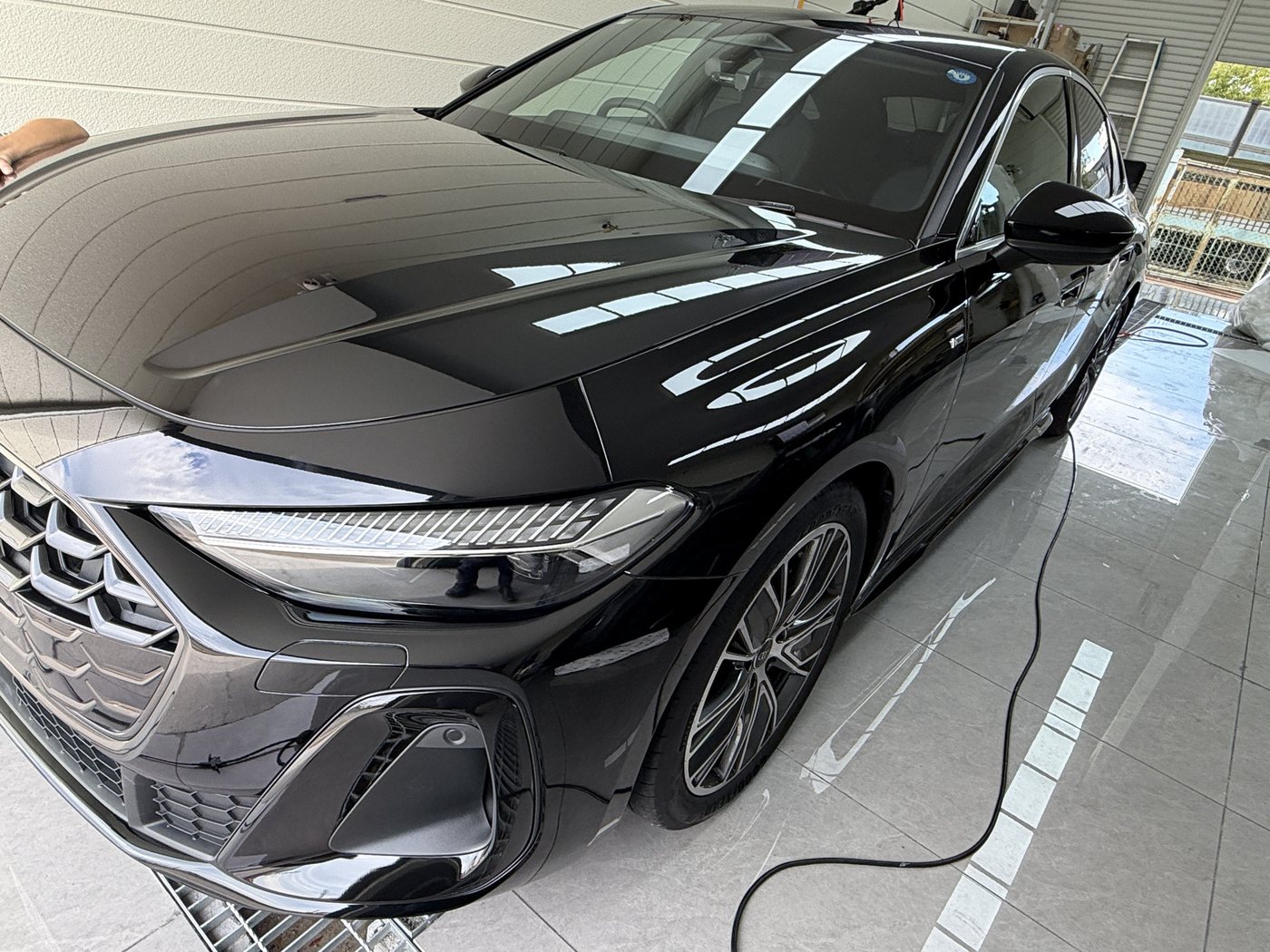 2025 Audi A5 front bumper accent blackout with 3M 2080-HG12 High Gloss Black by EISUI WRAP Osaka