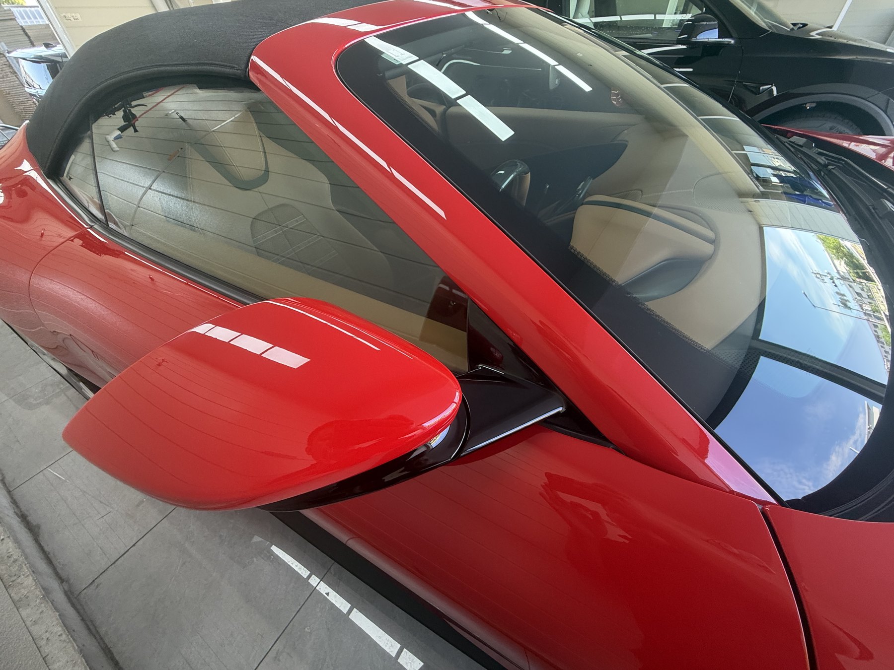 Ferrari Roma Spider ミラー上部 透明PPF 完成後