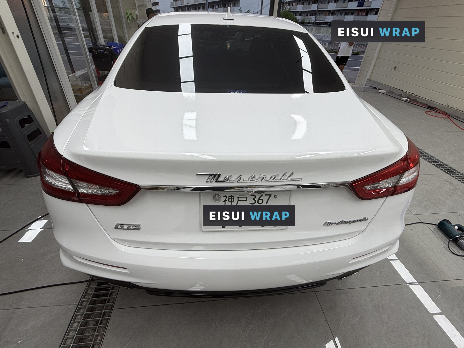 2018 Maserati Quattroporte: Rear view after the white wrap, vehicle brought in from Kobe