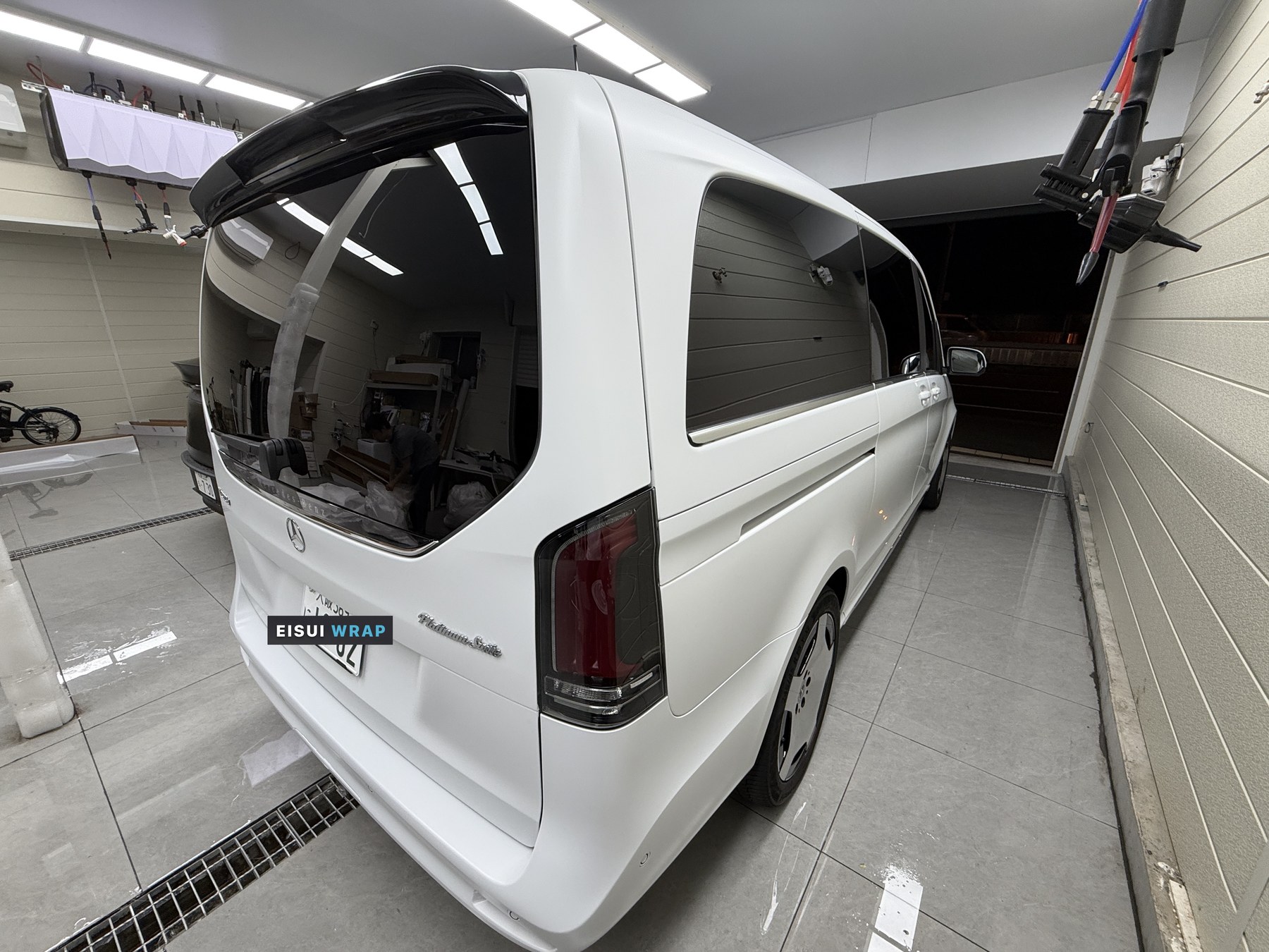 V220d after clear matte PPF, rear and side overview