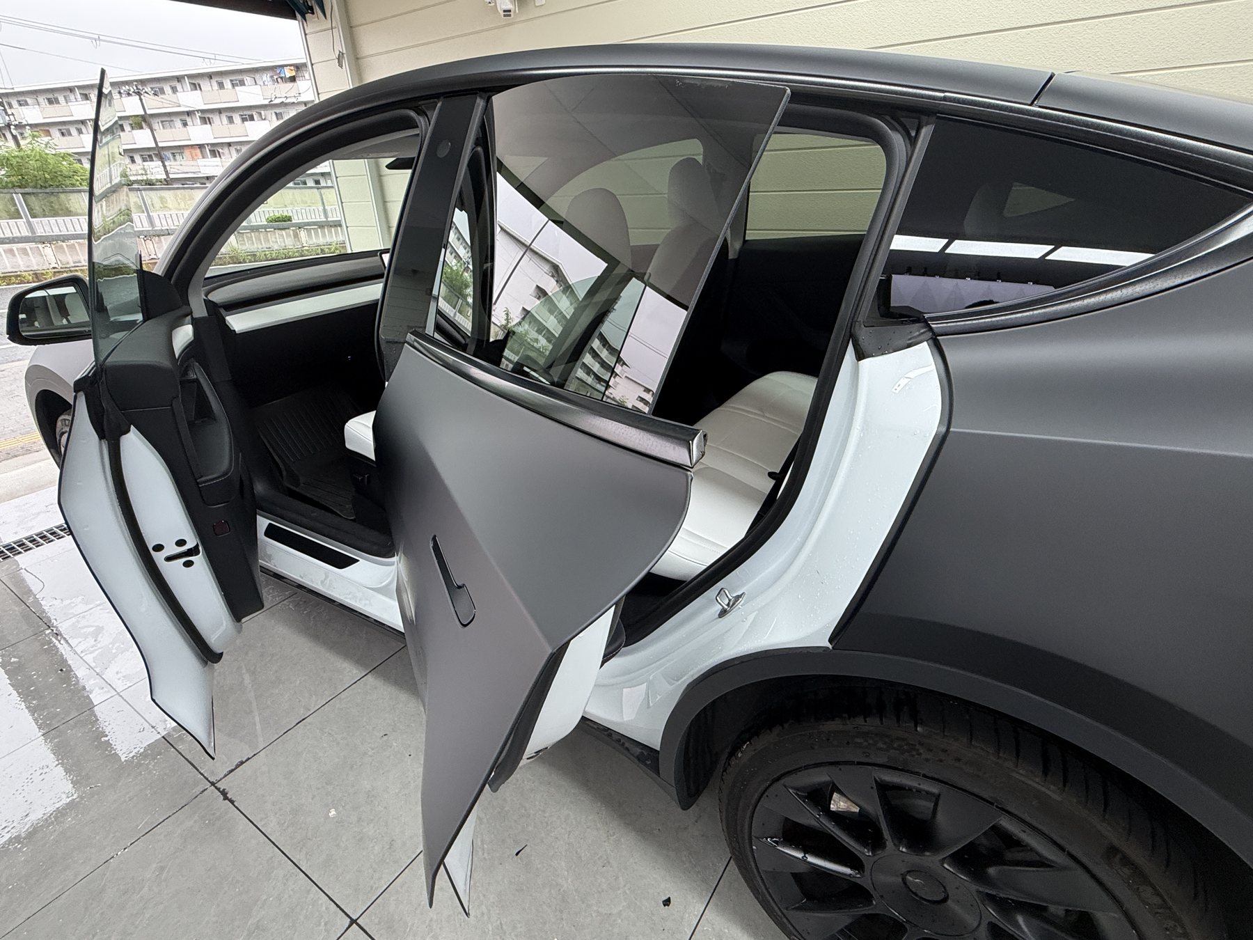 2024 Tesla Model Y after color PPF, doors open