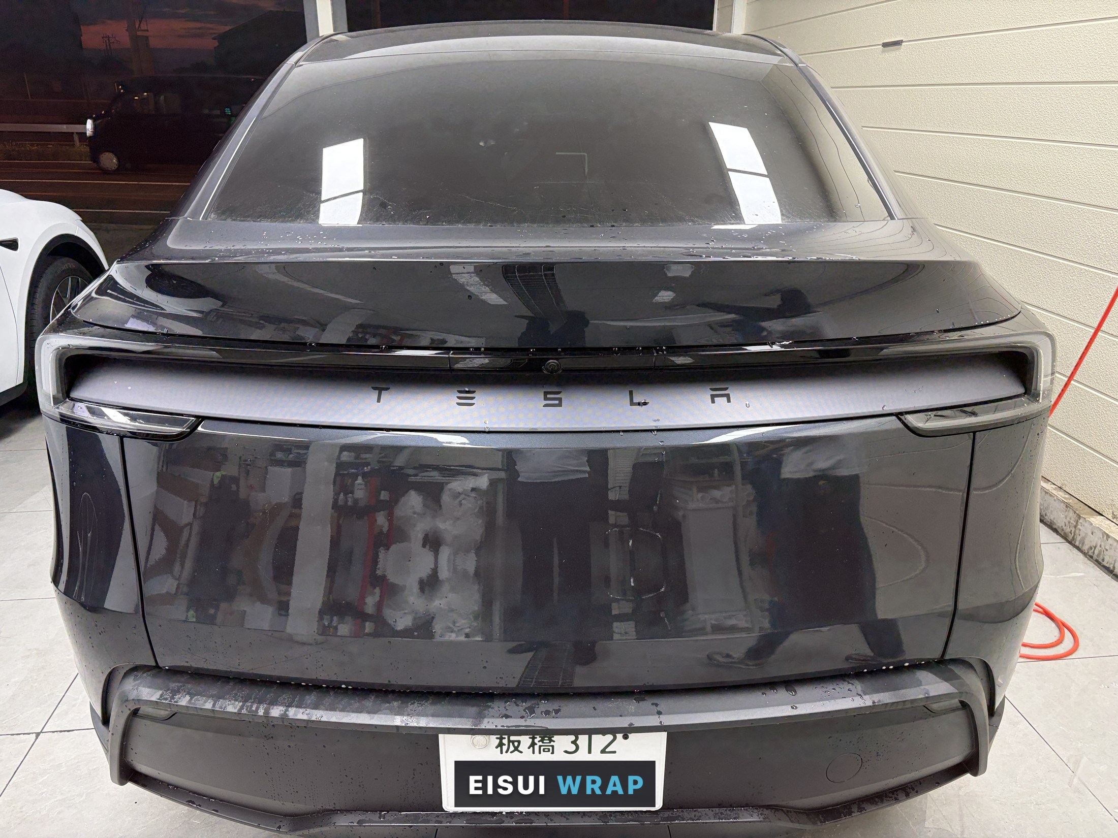 2026 Tesla Model Y Stealth Grey before matte clear PPF, rear