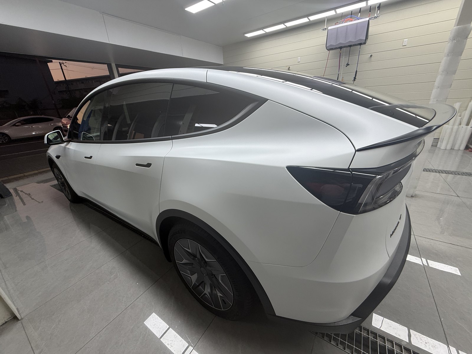 2026 Tesla Model Y L rear quarter, after satin clear PPF installation