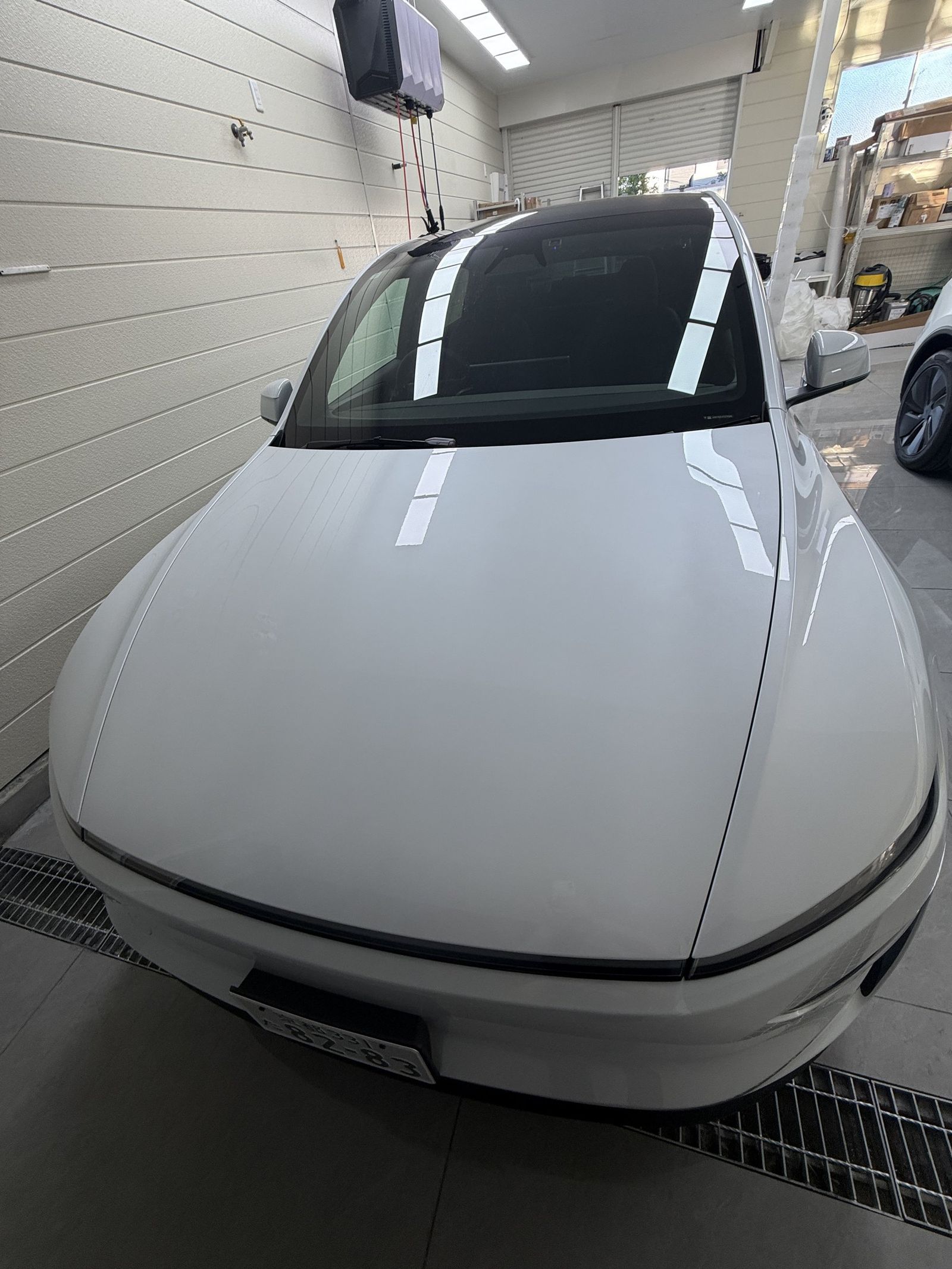 Tesla Model Y Pearl White clear PPF front top view