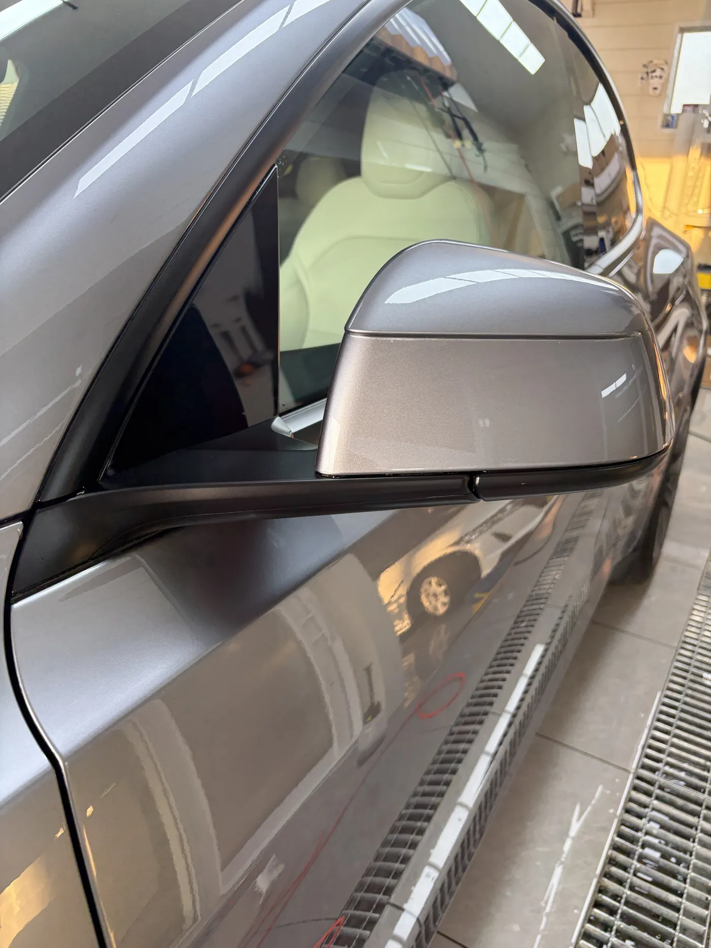 Tesla Model Y Quicksilver clear PPF mirror detail