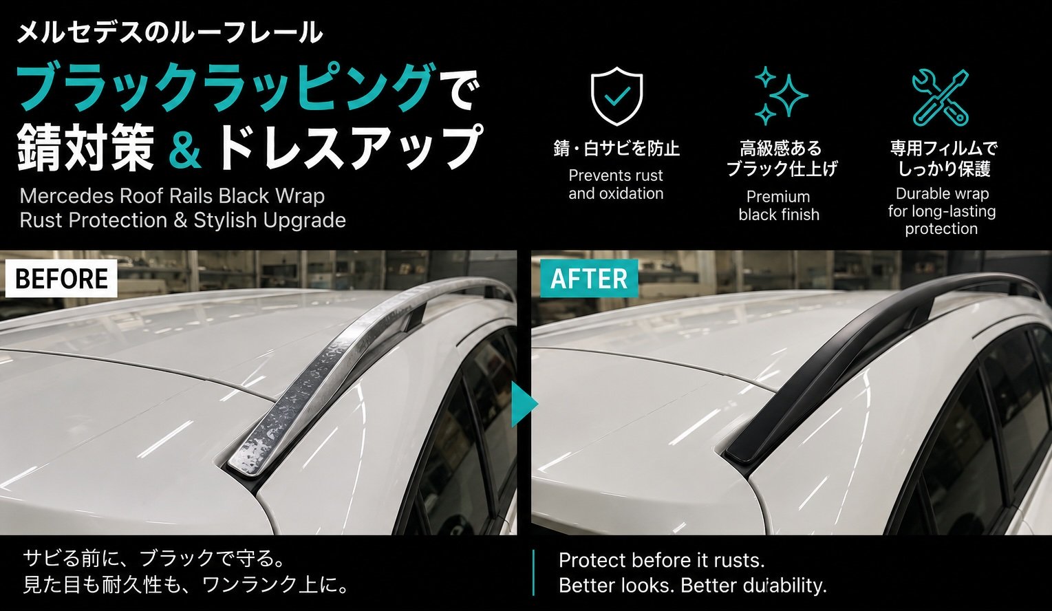 メッキモール 白サビ対策 ラッピング ビフォーアフター 堺